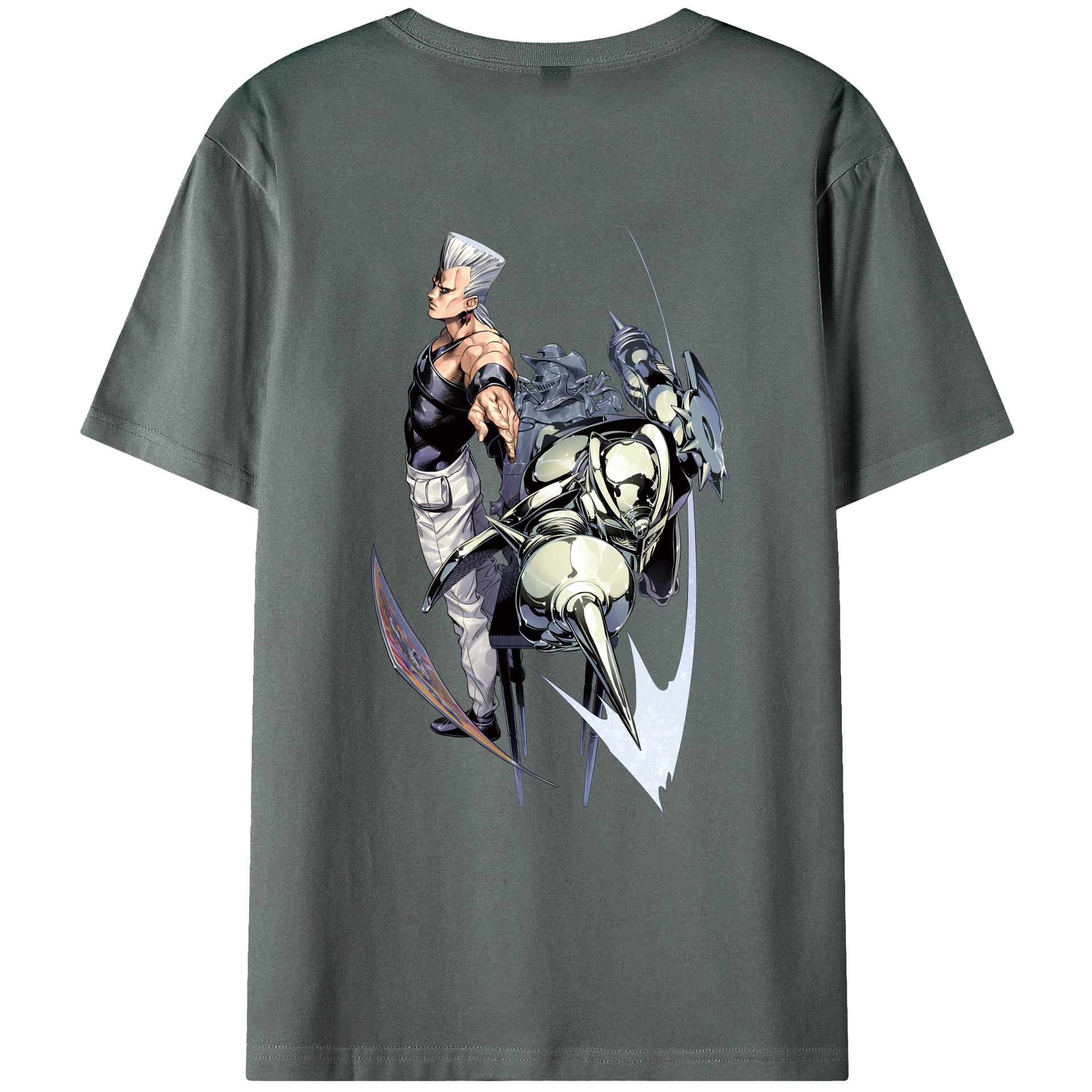 （画像用） ジョジョの奇妙な冒険 ジャン＝ピエール?ポルナレフ JoJo's Bizarre Adventure Jan Pierre Polnareff 綿100％ メンズ半袖Tシャツ（バックプリント） 通気性